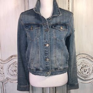 EUNINA Outerwear Medium Wash Embroidered Tiger Patches Jean Jacket Size S